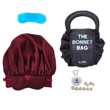 Travel Hair Care Bundle – Satin Bonnet, Bonnet Bag, and Earplugs