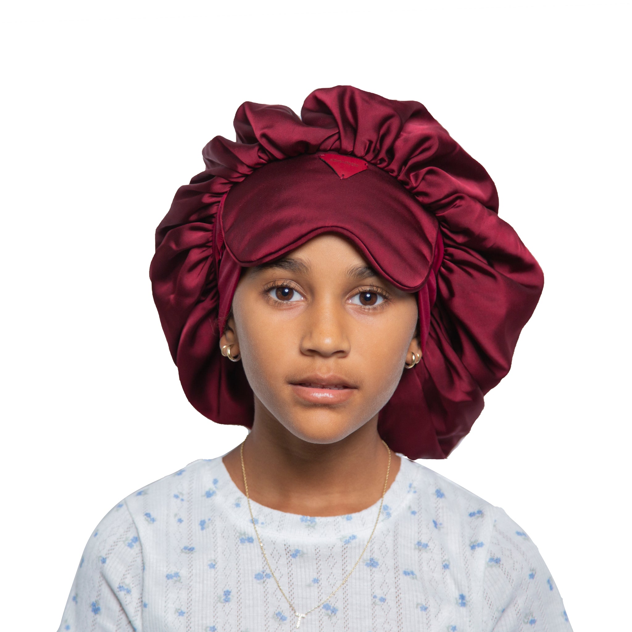 iBonnet® Kids (REM Red) 2-in-1 Adjustable Satin Hair Bonnet and Eye Mask with Gel Insert