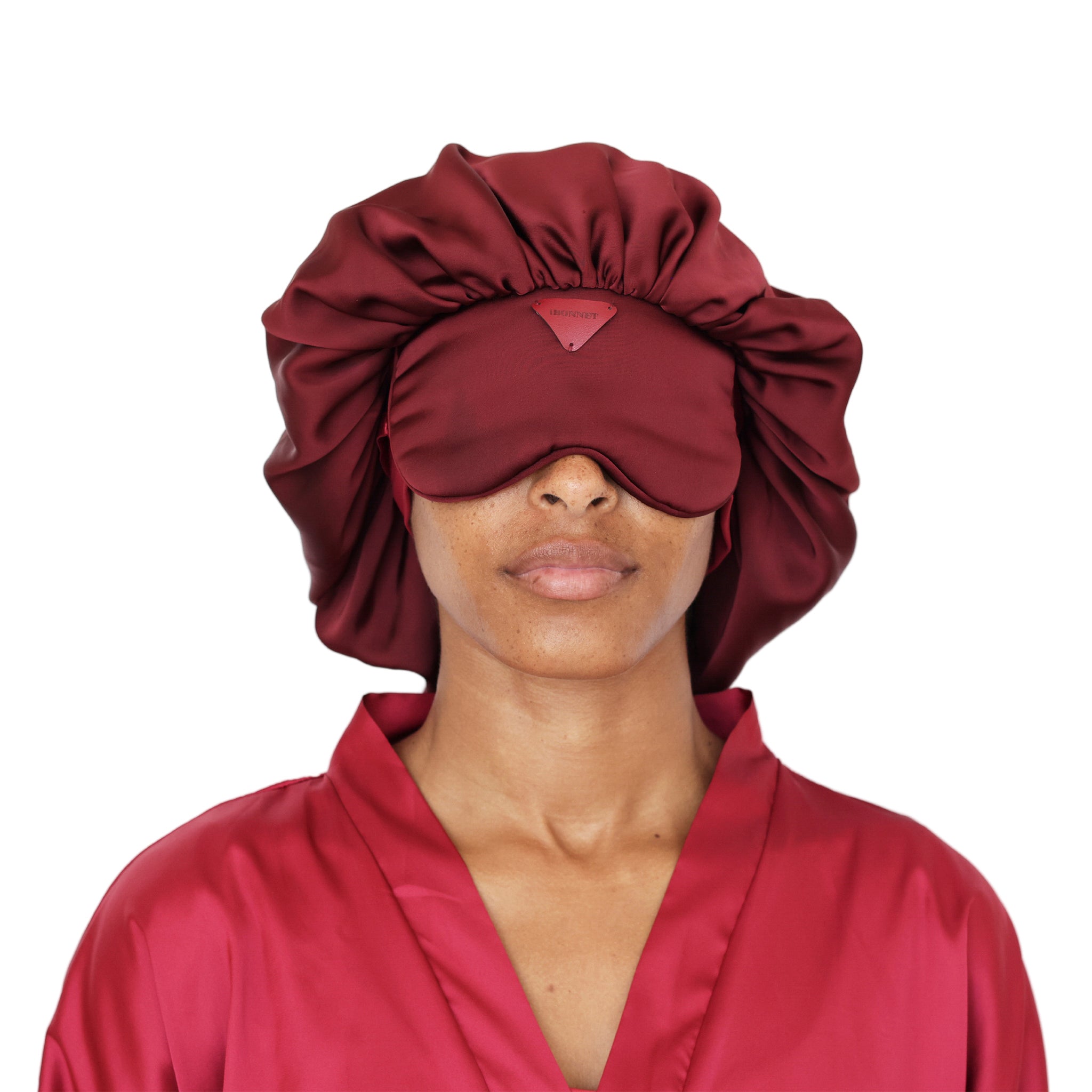 iBonnet® (REM Red) 2-in-1 Adjustable Satin Hair Bonnet and Eye Mask with Gel Insert